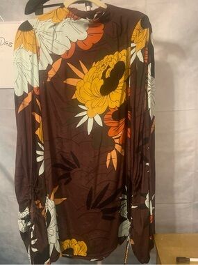 Free People Brown Floral Backless Long Sleeve Dress